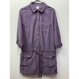 Old Navy Shirt Dress Womens Medium corduroy purple‎ drop waist Button front
